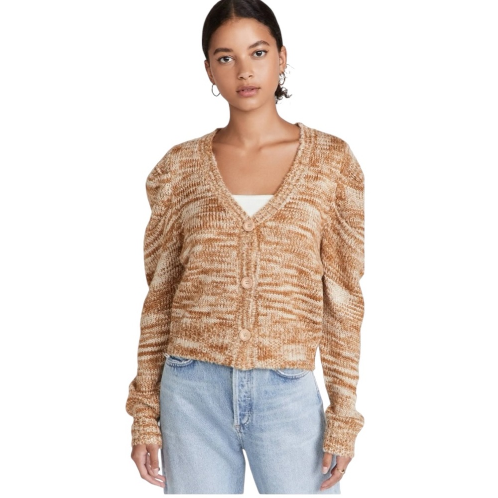 En Saison Puff Long Sleeve Gold Yellow Space Dye Cardigan Sweater size Medium